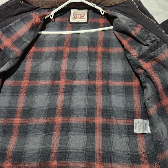 Levis Plaid Lined Canvas Chore Jacket Size XL 100% Cotton Black Full Zip  A3 - Picture 3 of 14